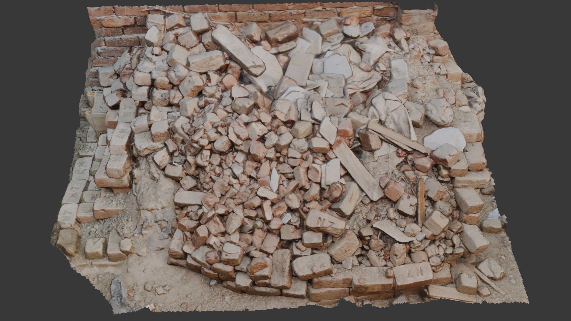 Brick Rubble Pile Scan Low-poly 3D model_6