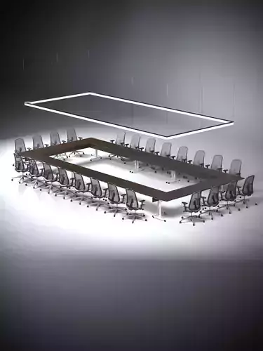 Modern 24-Person Conference Table with Linear Lighting