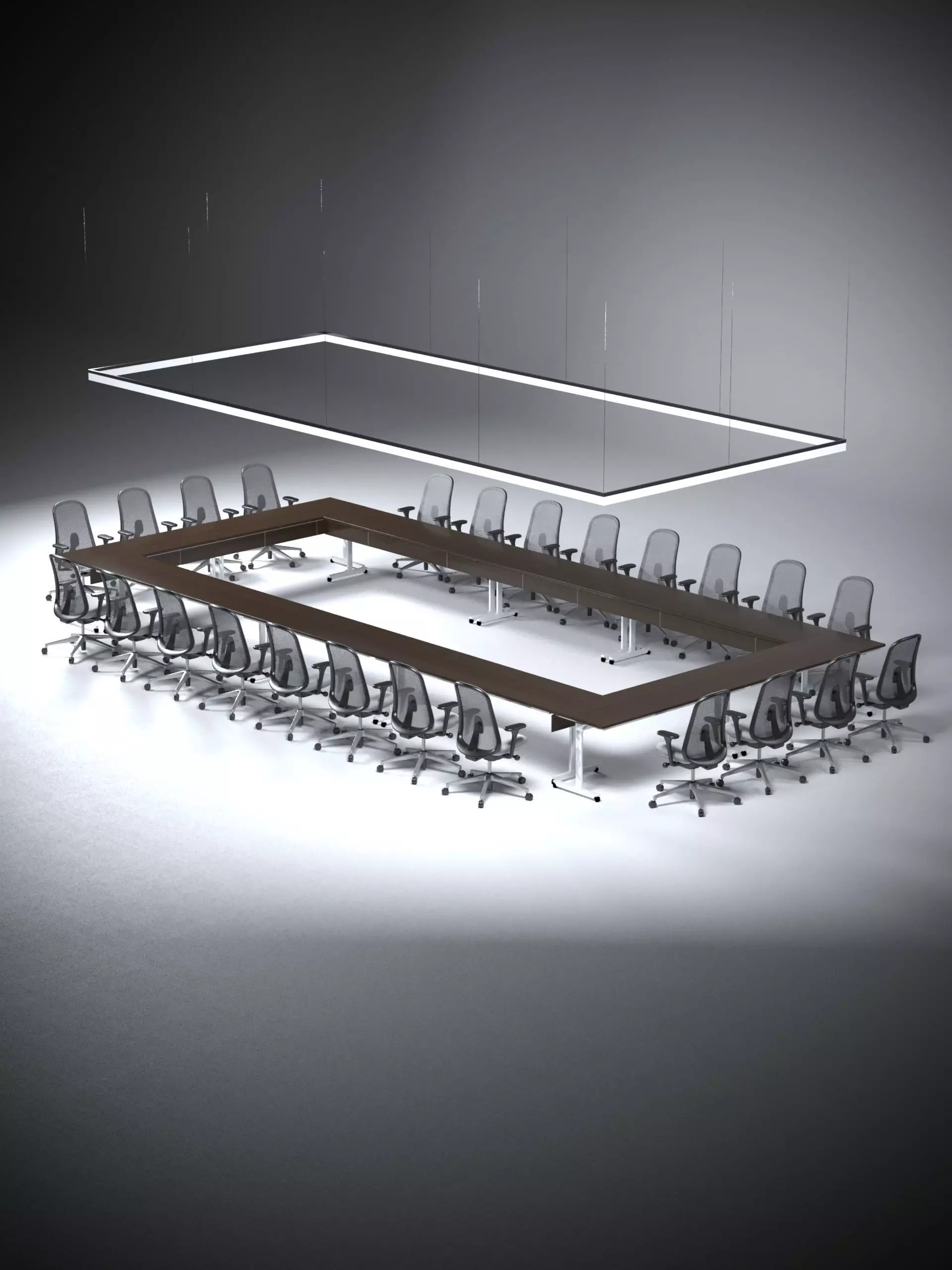 Modern 24-Person Conference Table with Linear Lighting 3D model_0