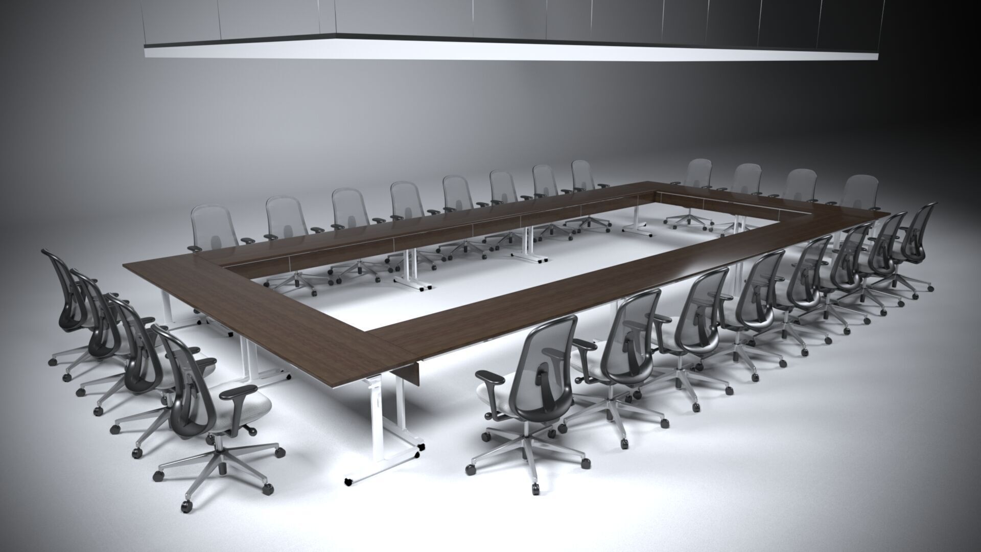Modern 24-Person Conference Table with Linear Lighting 3D model_2