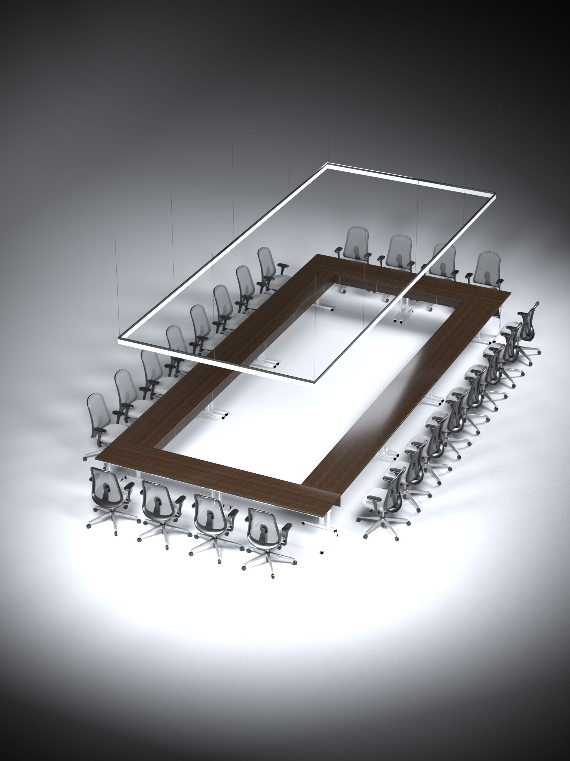 Modern 24-Person Conference Table with Linear Lighting 3D model_1