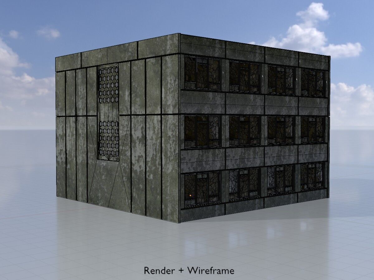 Old military barrack version 1 ruin 1 Low-poly 3D model_7