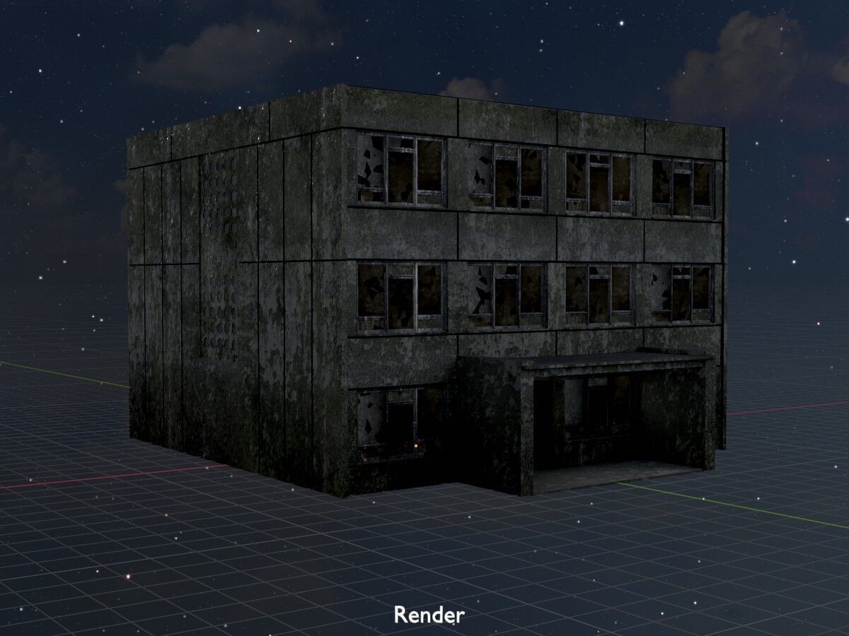 Old military barrack version 1 ruin 1 Low-poly 3D model_21