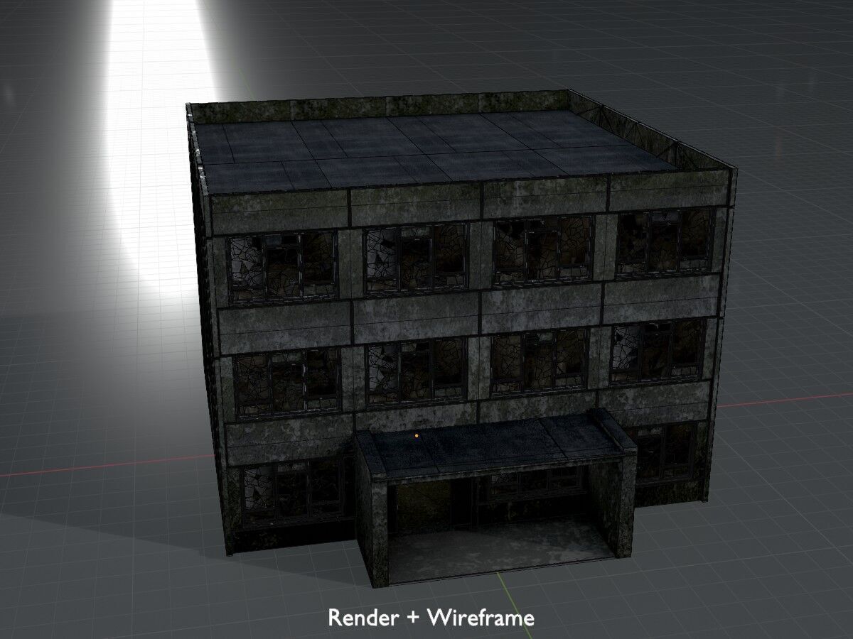 Old military barrack version 1 ruin 1 Low-poly 3D model_9