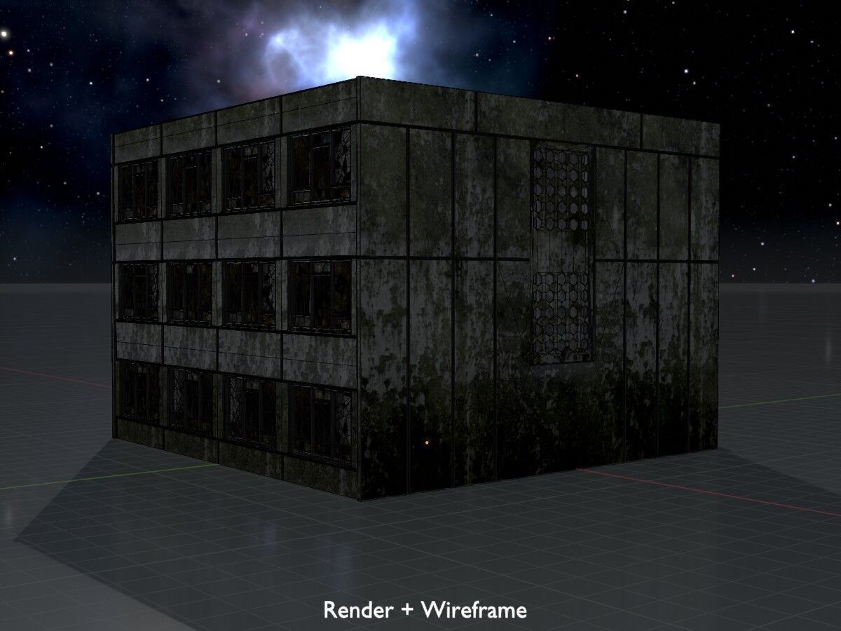 Old military barrack version 1 ruin 1 Low-poly 3D model_8