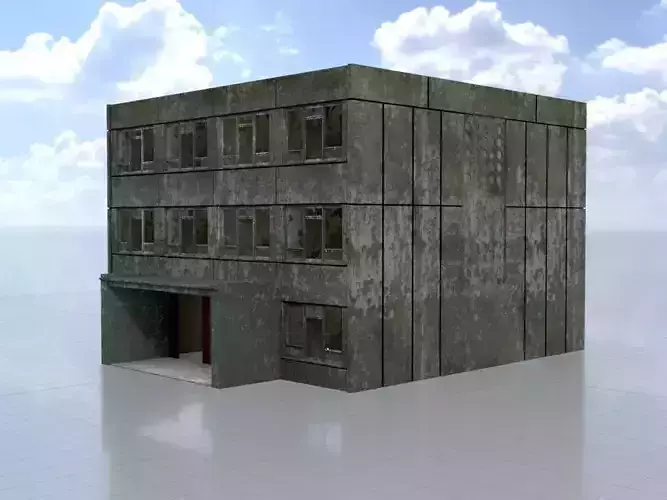 Old military barrack version 1 ruin 1 Low-poly 3D model