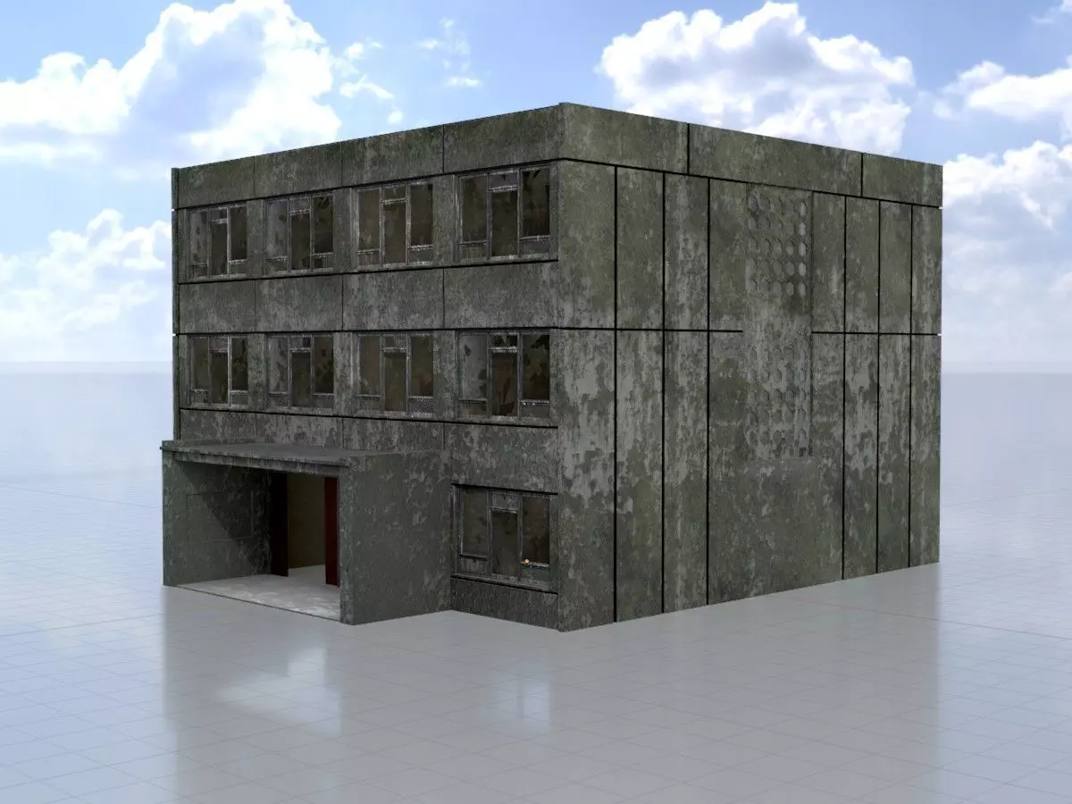 Old military barrack version 1 ruin 1 Low-poly 3D model_0