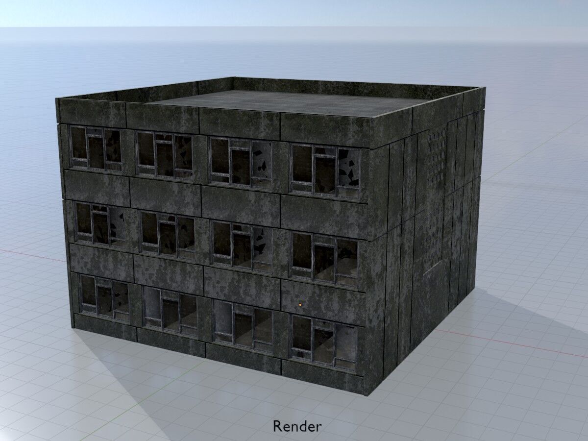 Old military barrack version 1 ruin 1 Low-poly 3D model_16