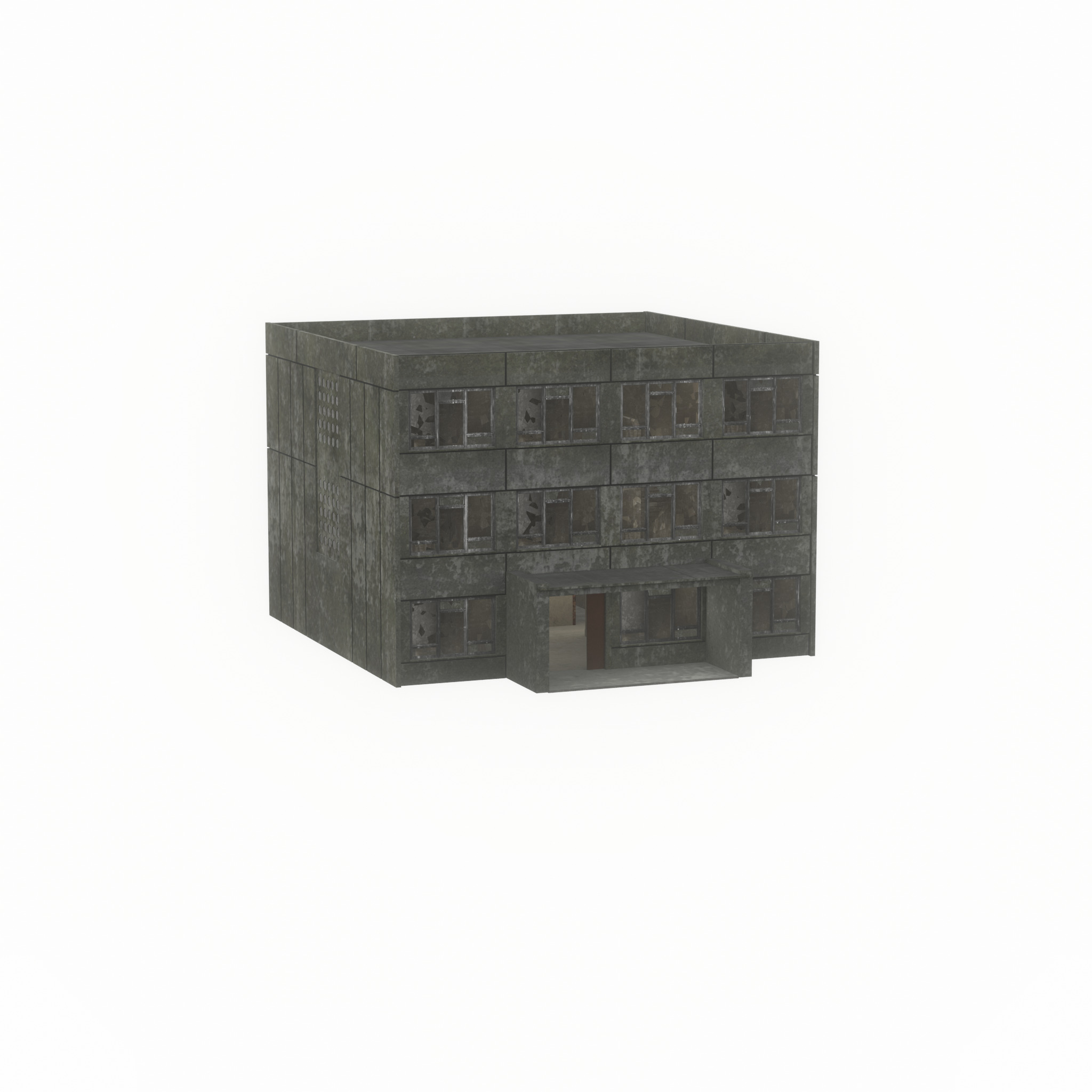Old military barrack version 1 ruin 1 Low-poly 3D model_25