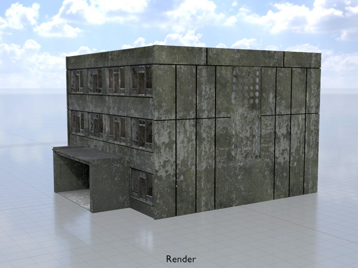 Old military barrack version 1 ruin 1 Low-poly 3D model_14