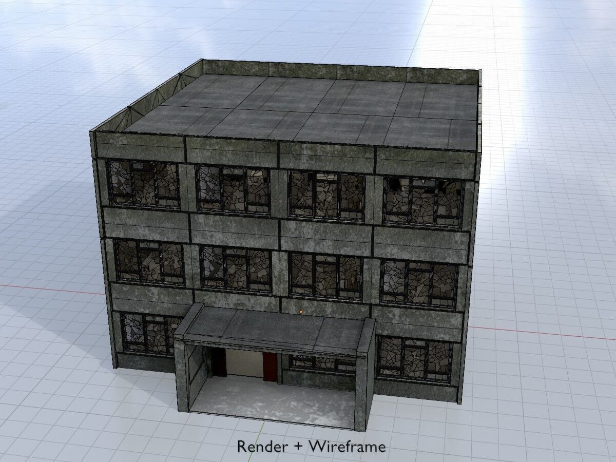 Old military barrack version 1 ruin 1 Low-poly 3D model_6