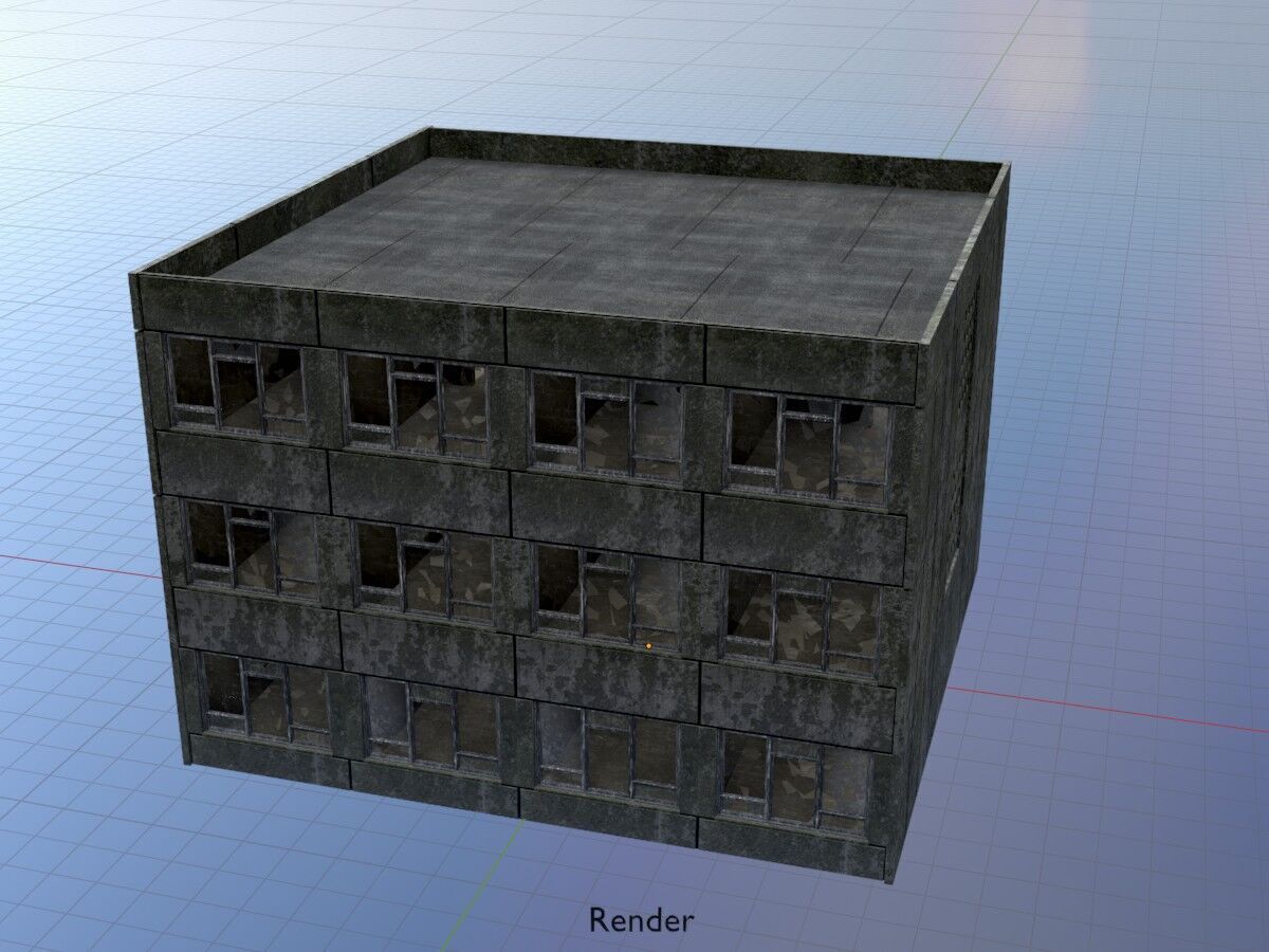 Old military barrack version 1 ruin 1 Low-poly 3D model_20