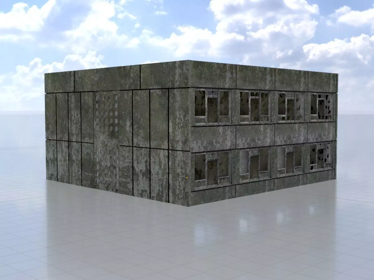 Old military barrack version 1 ruin 2 Low-poly 3D model