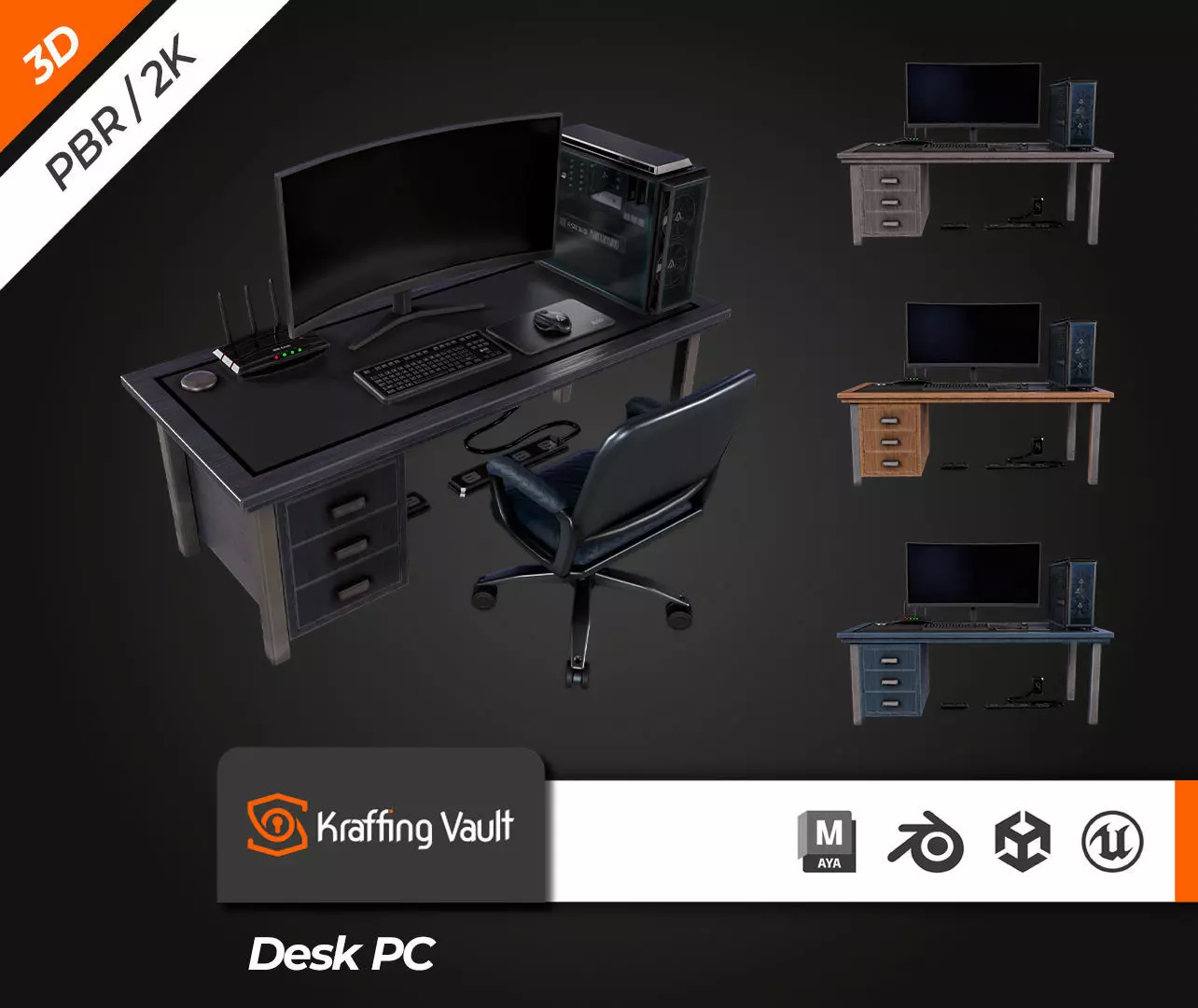 Desk PC Low-poly 3D model