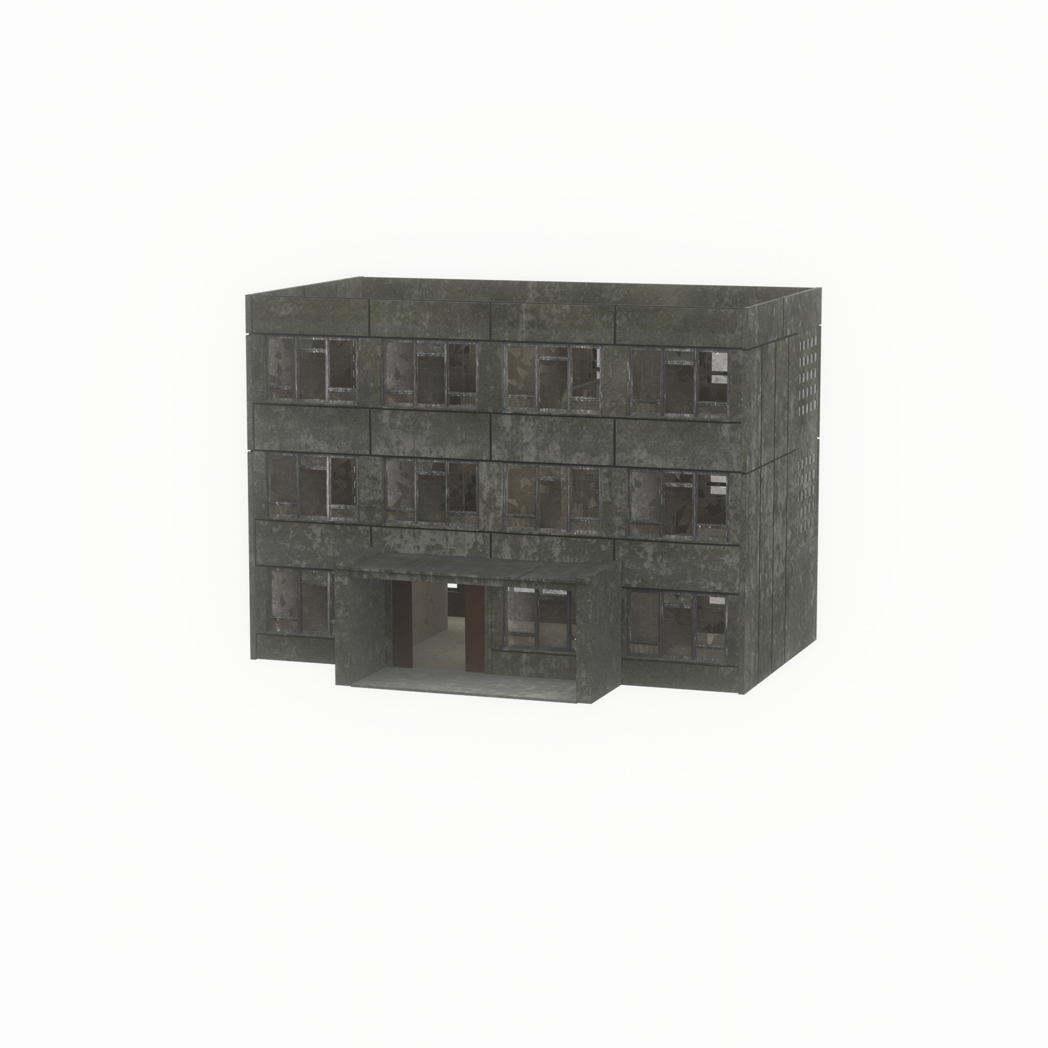 Old military barrack version 1 ruin 3 Low-poly 3D model_26
