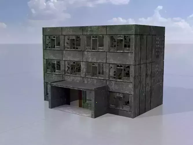 Old military barrack version 1 ruin 3 Low-poly 3D model