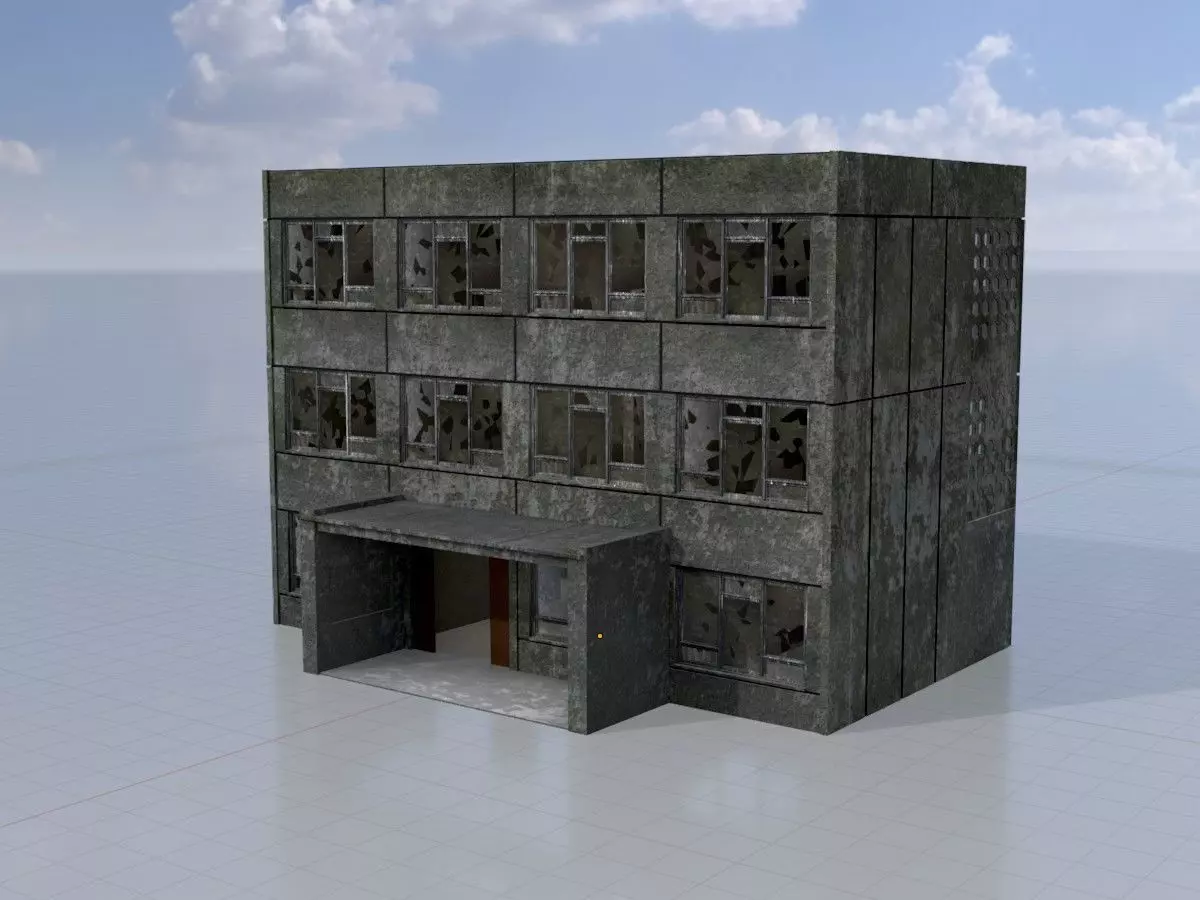 Old military barrack version 1 ruin 3 Low-poly 3D model_0