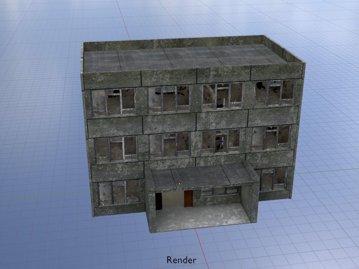 Old military barrack version 1 ruin 3 Low-poly 3D model_19