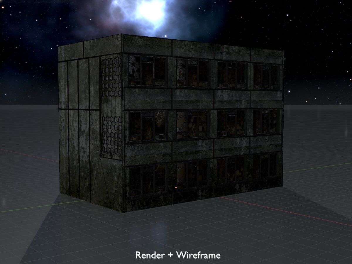 Old military barrack version 1 ruin 3 Low-poly 3D model_8