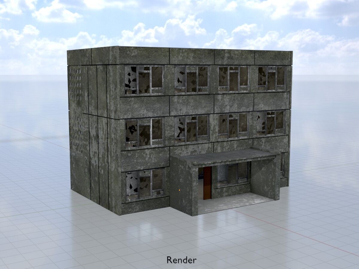 Old military barrack version 1 ruin 3 Low-poly 3D model_14
