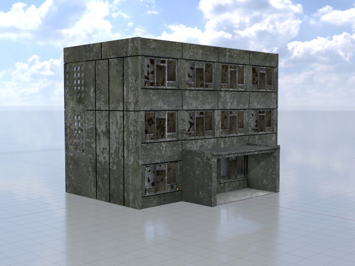 Old military barrack version 1 ruin 3 Low-poly 3D model_3
