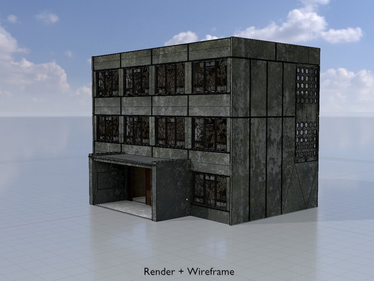 Old military barrack version 1 ruin 3 Low-poly 3D model_7