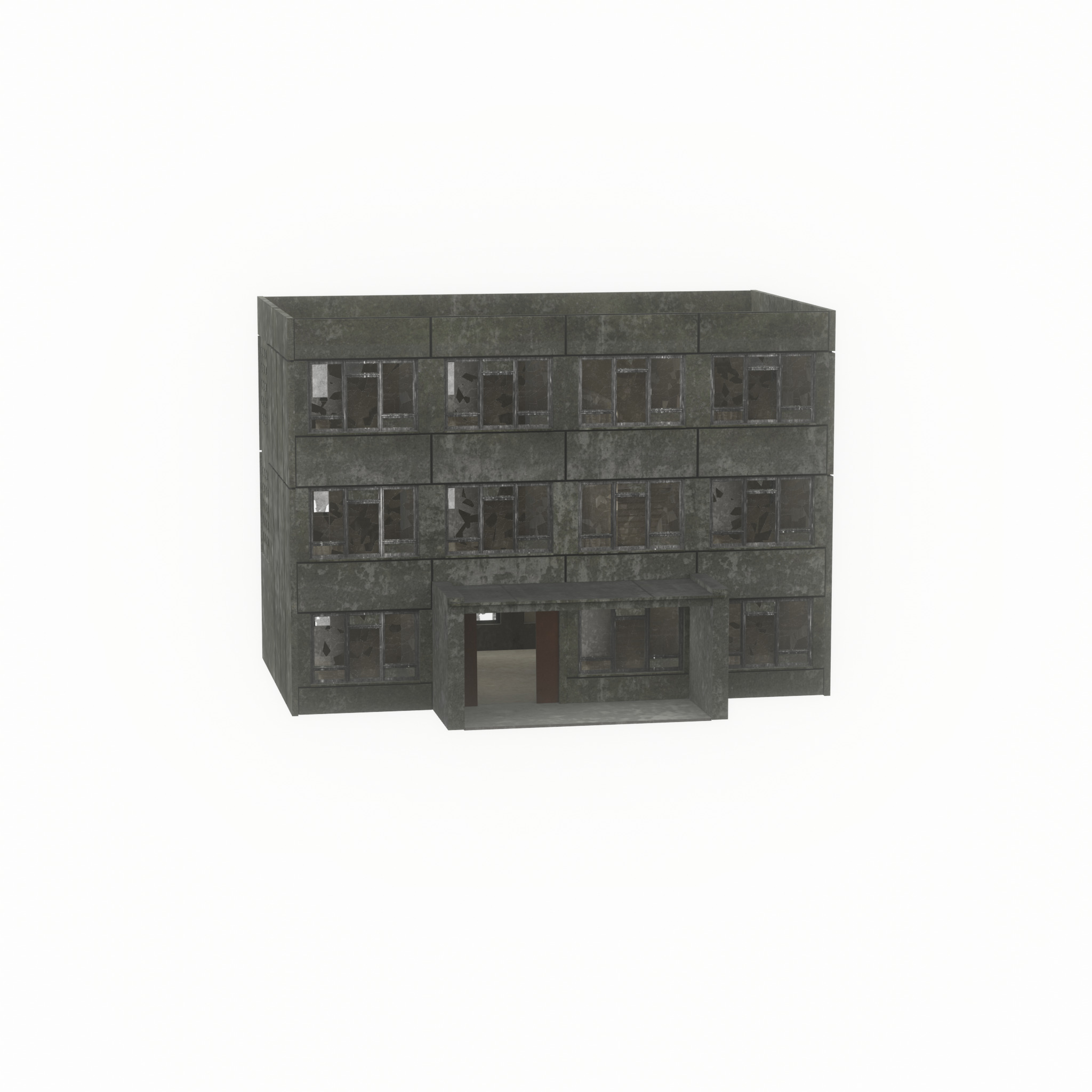 Old military barrack version 1 ruin 3 Low-poly 3D model_28