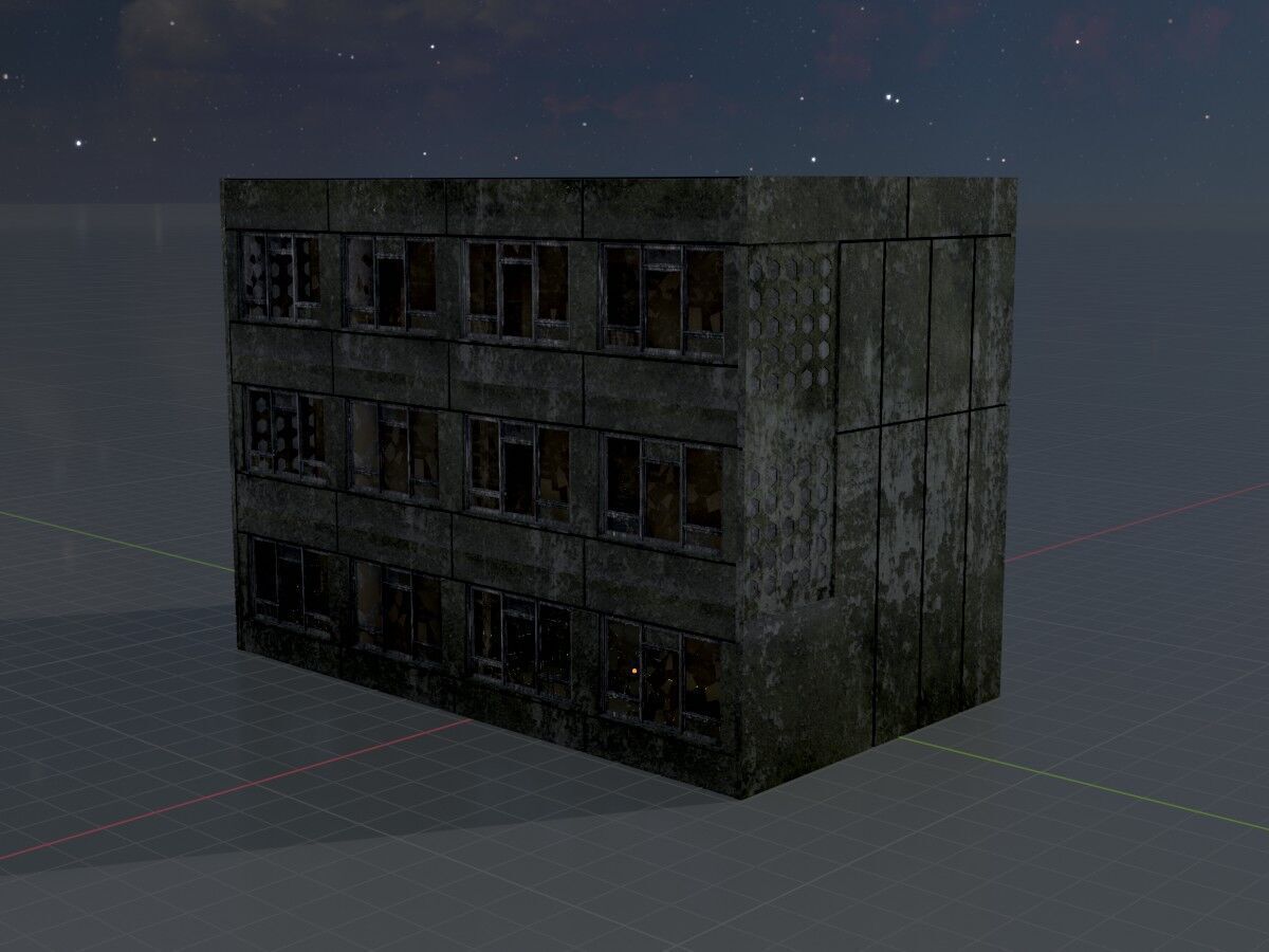 Old military barrack version 1 ruin 3 Low-poly 3D model_5
