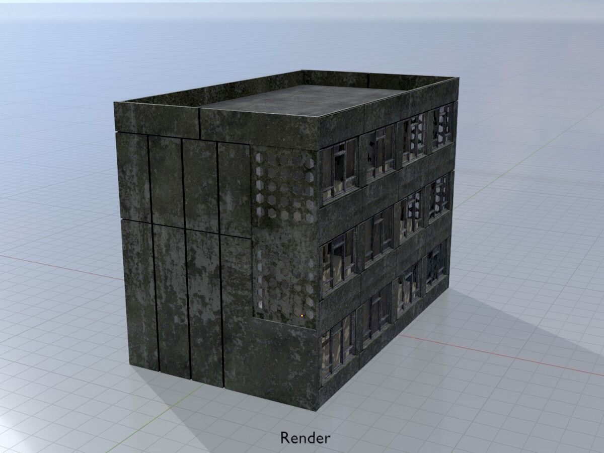 Old military barrack version 1 ruin 3 Low-poly 3D model_16