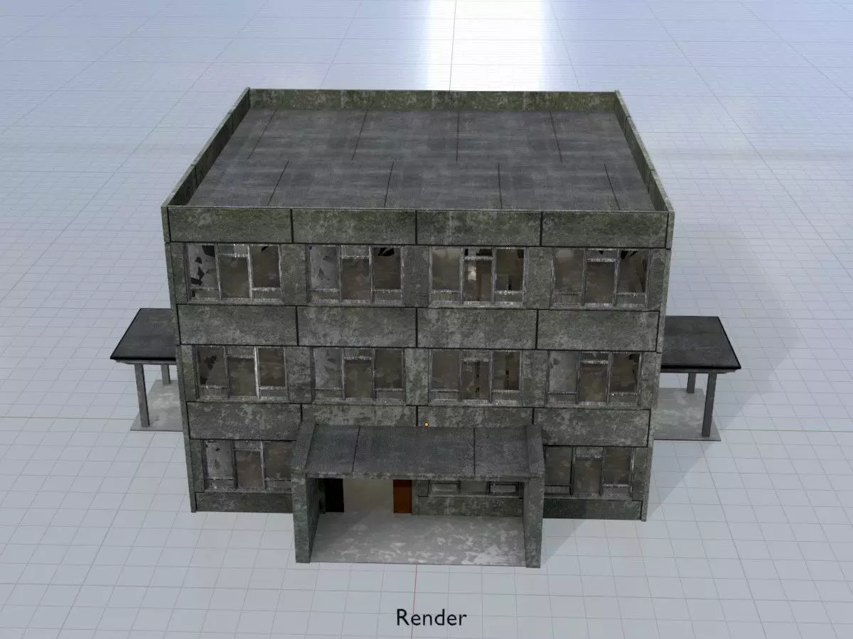 Old military barrack version 1 ruin 4 Low-poly 3D model