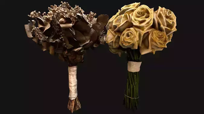 Wedding Bridal Bouquet White Roses Dried Flowers Set