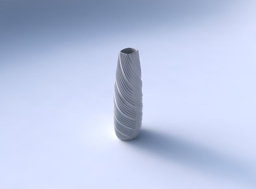 Narrow top vase helix with twisted extruded lines 3D print model_3