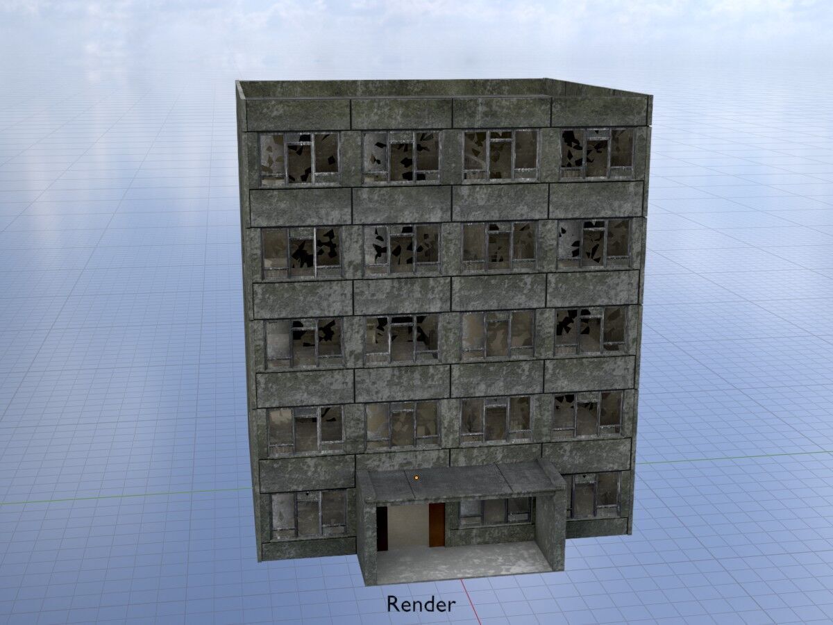 Old military barrack version 1 ruin 6 Low-poly 3D model_19