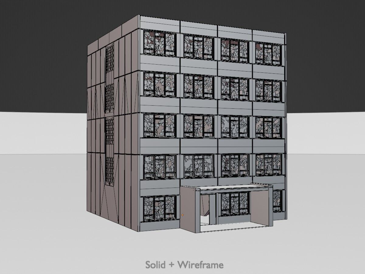 Old military barrack version 1 ruin 6 Low-poly 3D model_12