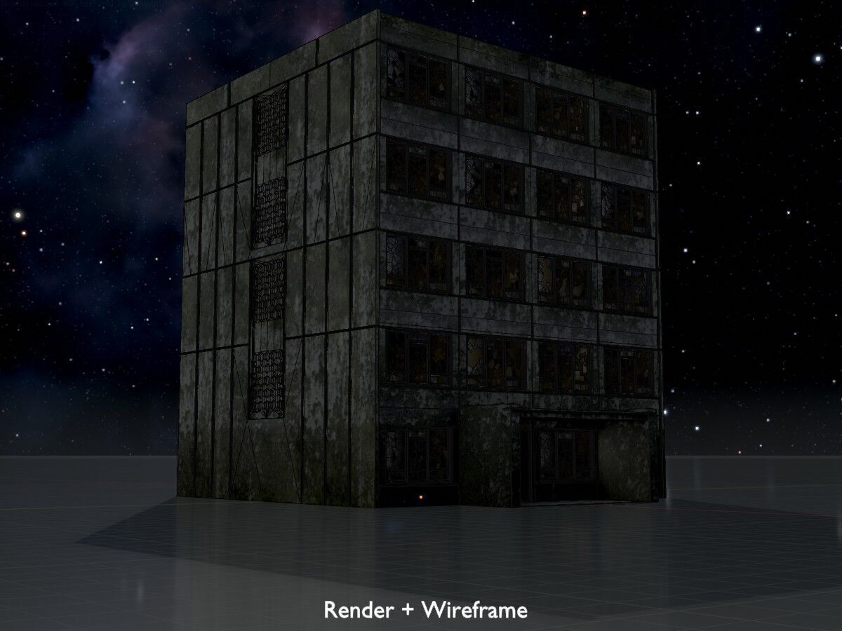 Old military barrack version 1 ruin 6 Low-poly 3D model_8