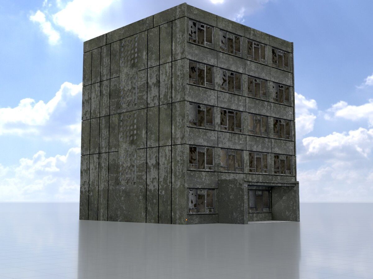 Old military barrack version 1 ruin 6 Low-poly 3D model_3
