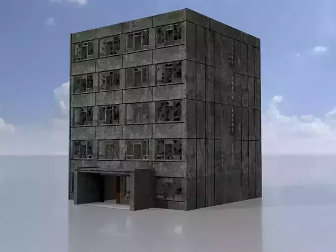 Old military barrack version 1 ruin 6 Low-poly 3D model
