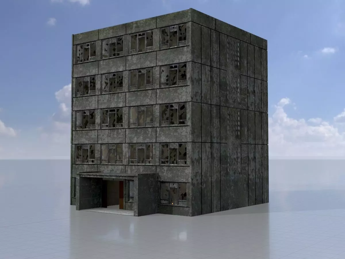 Old military barrack version 1 ruin 6 Low-poly 3D model_0