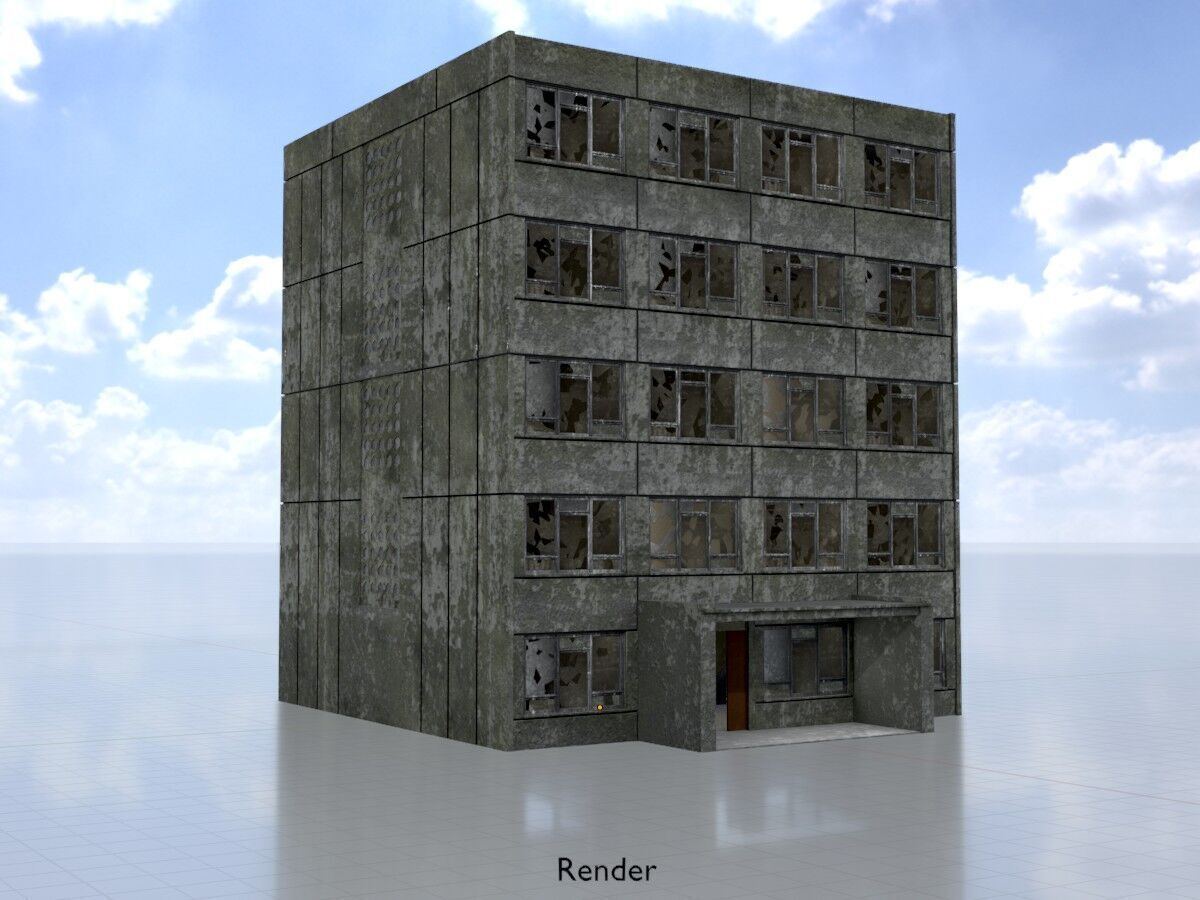 Old military barrack version 1 ruin 6 Low-poly 3D model_14