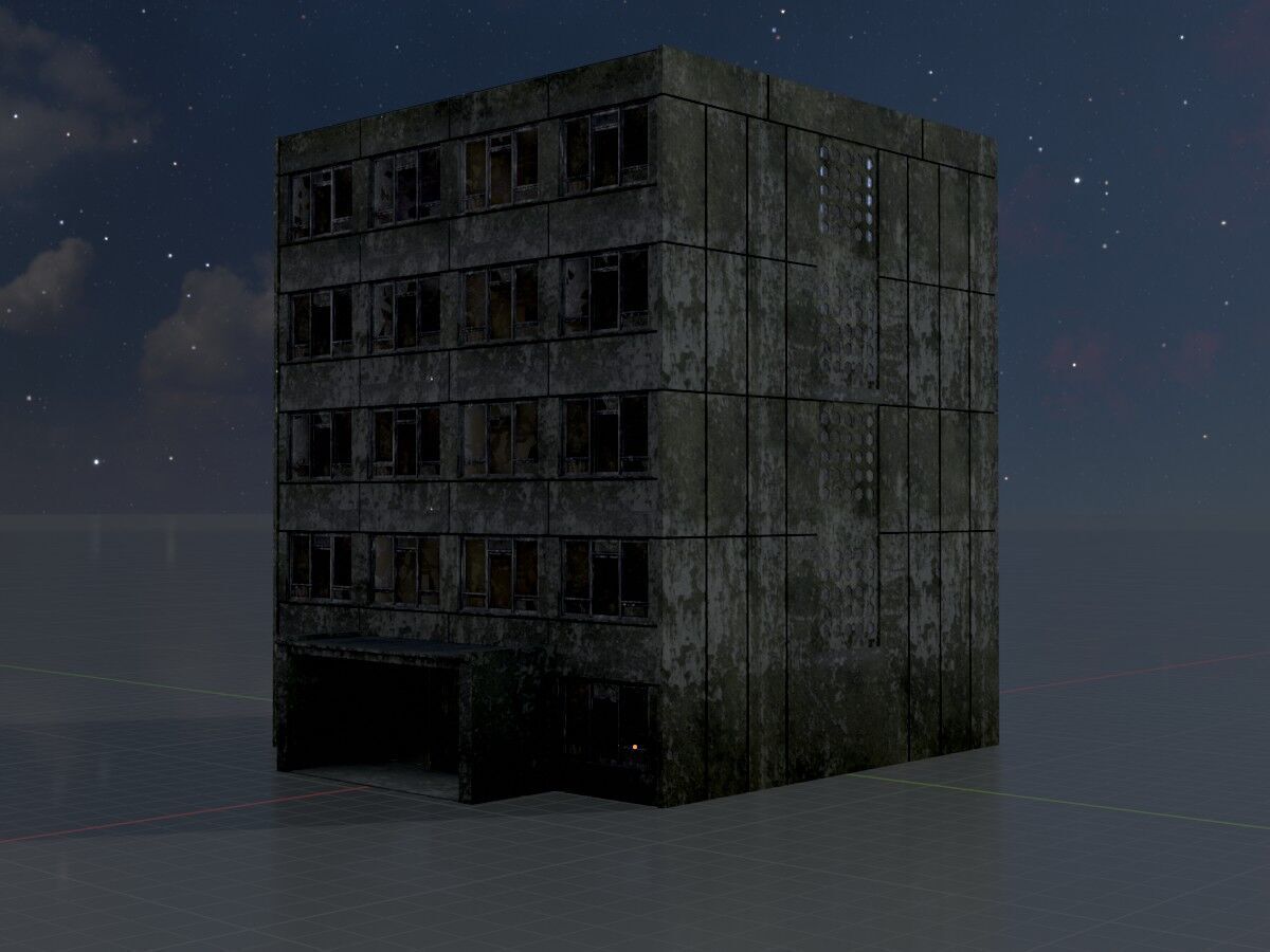 Old military barrack version 1 ruin 6 Low-poly 3D model_5