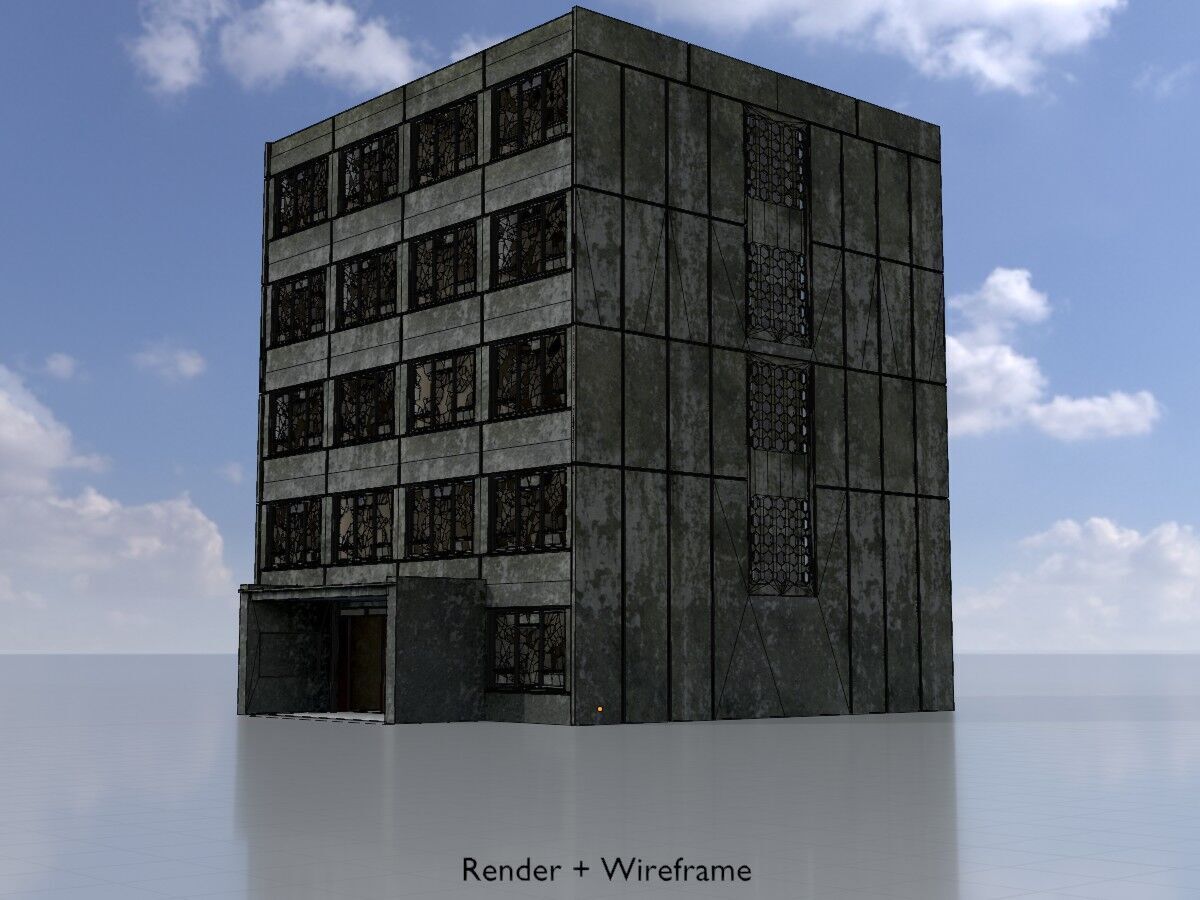 Old military barrack version 1 ruin 6 Low-poly 3D model_7