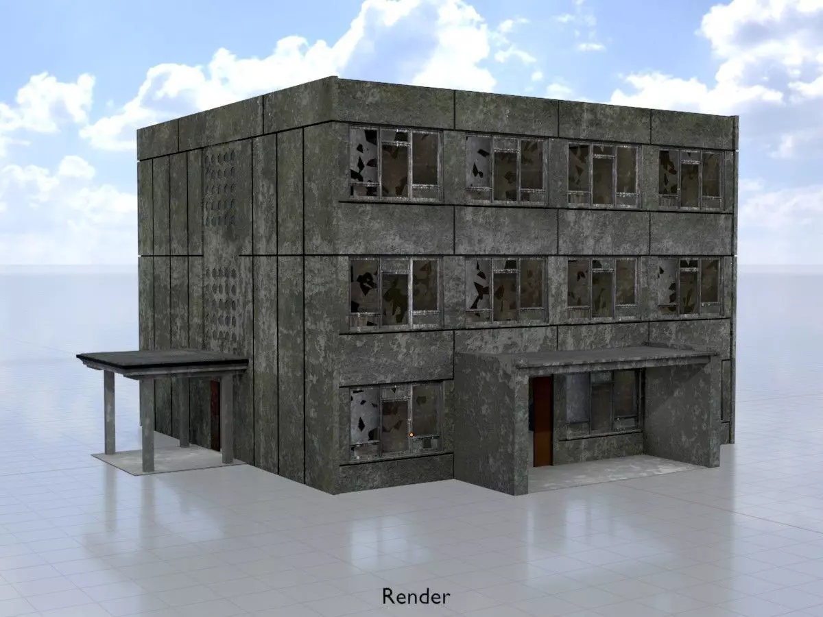 Old military barrack version 1 ruin 7 Low-poly 3D model