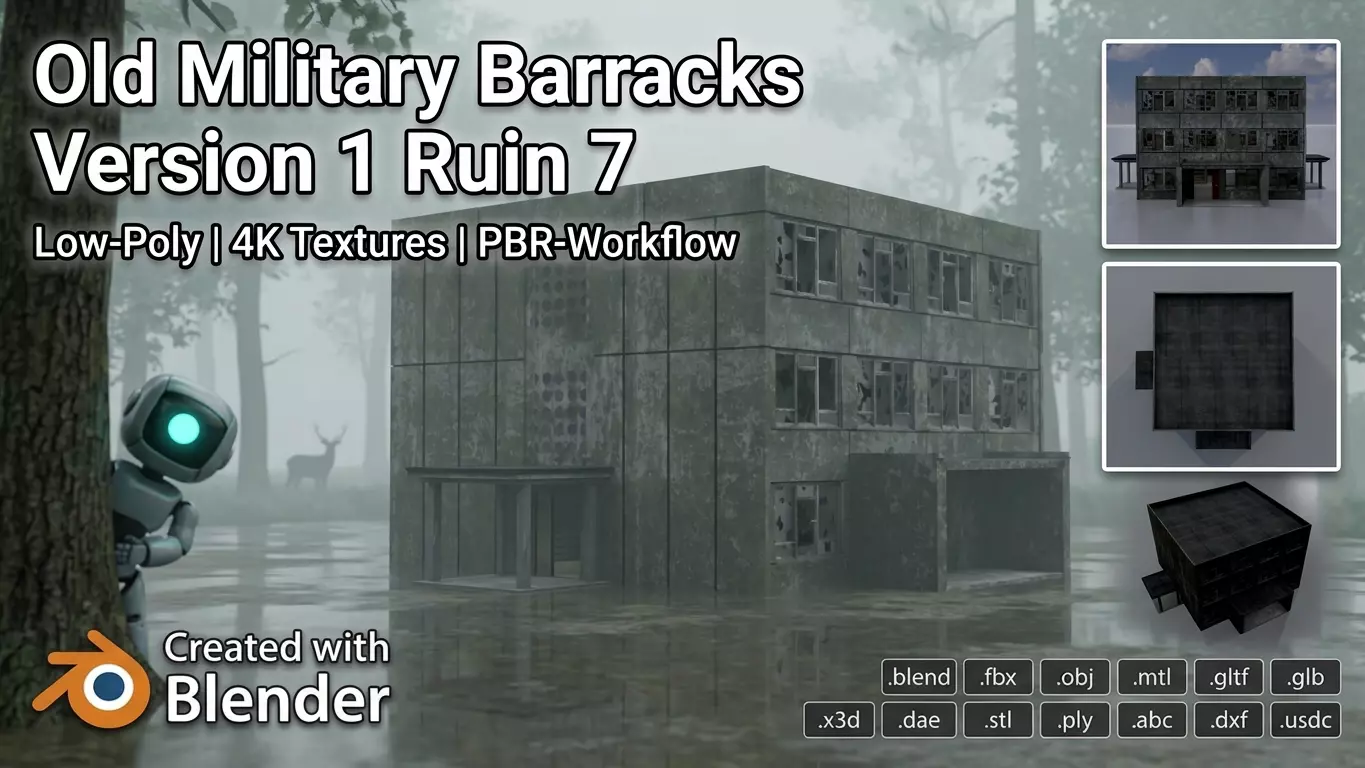 Old military barrack version 1 ruin 7 Low-poly 3D model