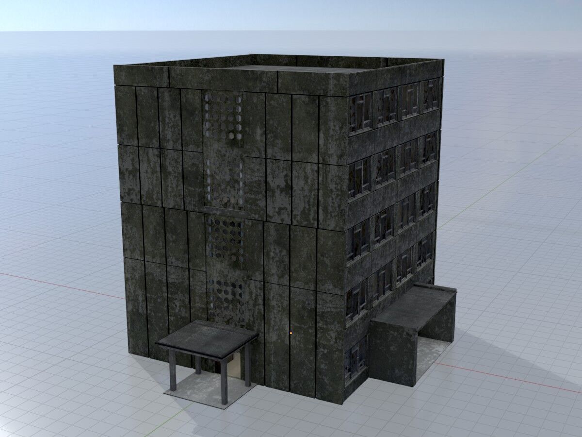 Old military barrack version 1 ruin 9 Low-poly 3D model_4