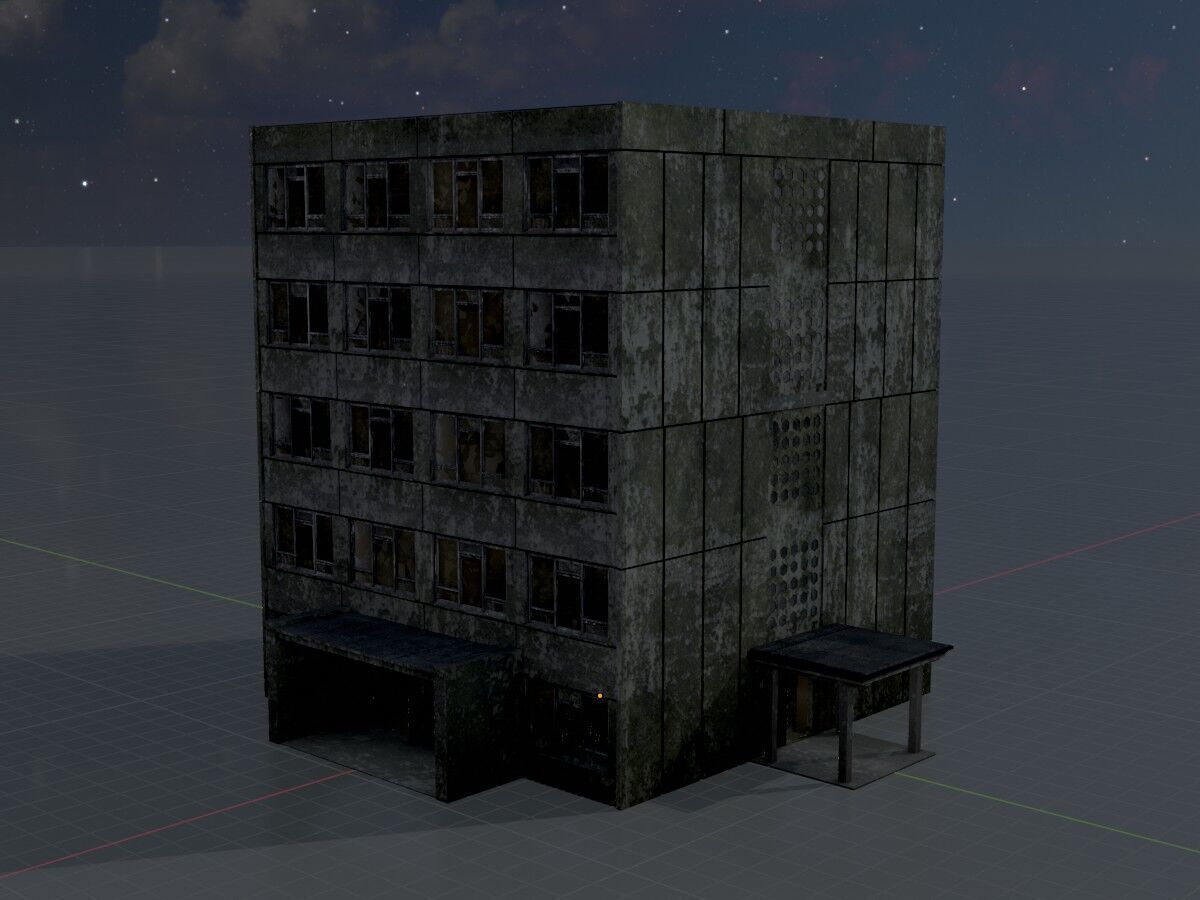 Old military barrack version 1 ruin 9 Low-poly 3D model_5