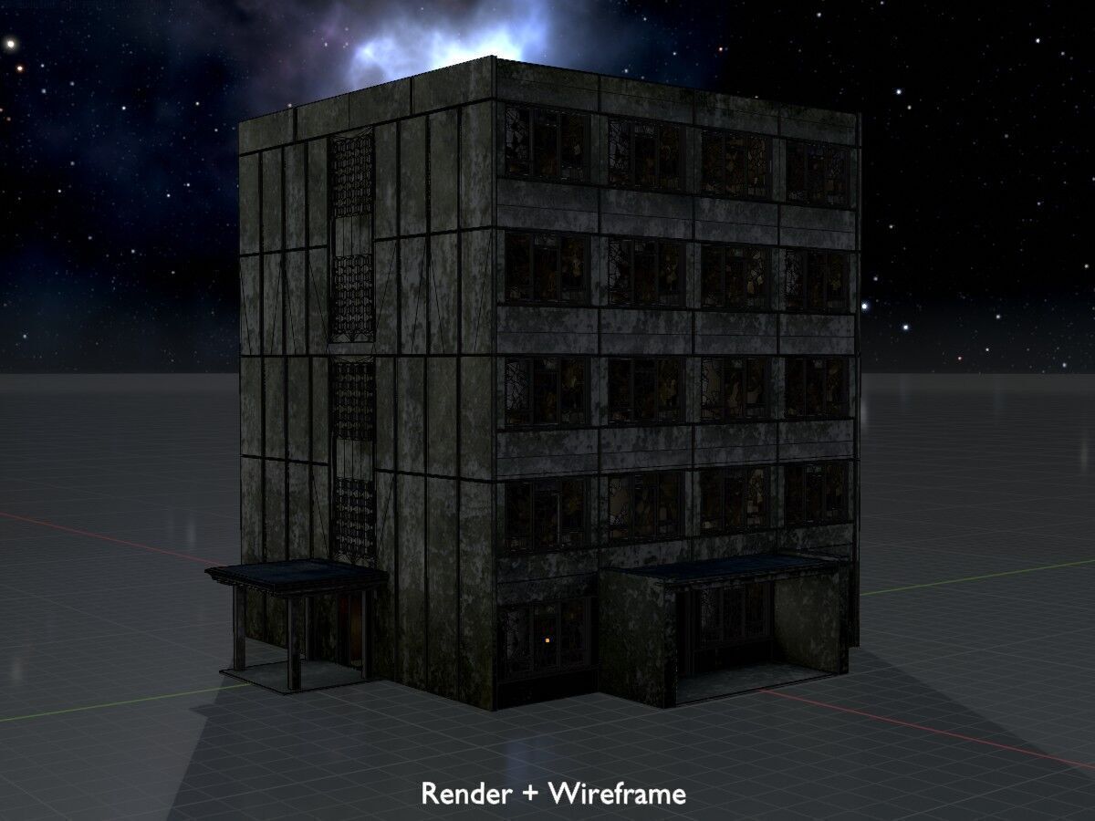 Old military barrack version 1 ruin 9 Low-poly 3D model_8