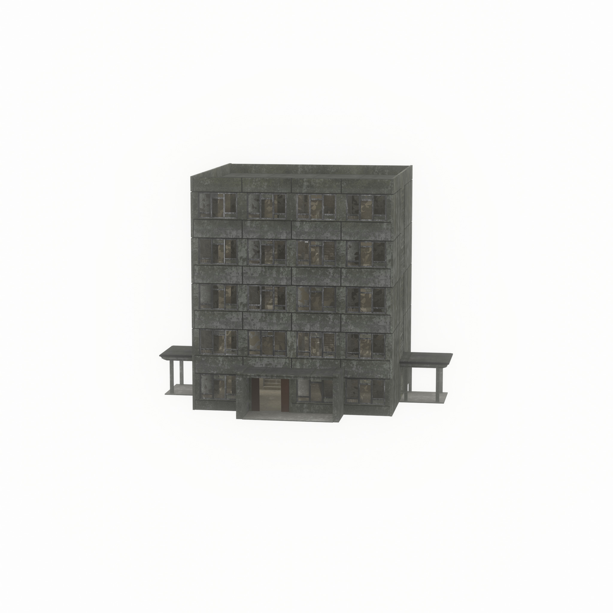 Old military barrack version 1 ruin 9 Low-poly 3D model_29