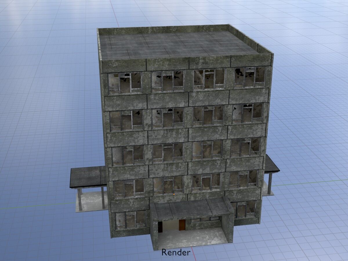 Old military barrack version 1 ruin 9 Low-poly 3D model_19