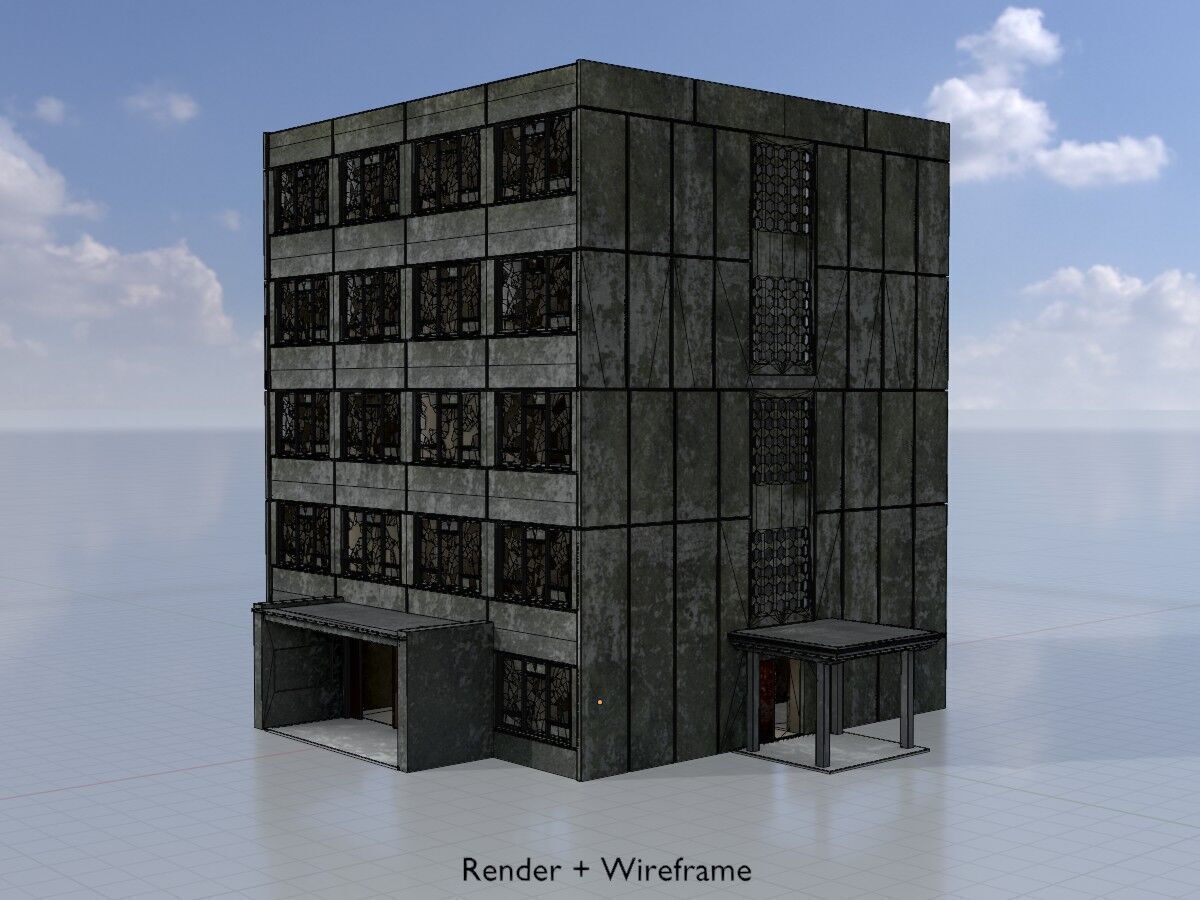 Old military barrack version 1 ruin 9 Low-poly 3D model_7