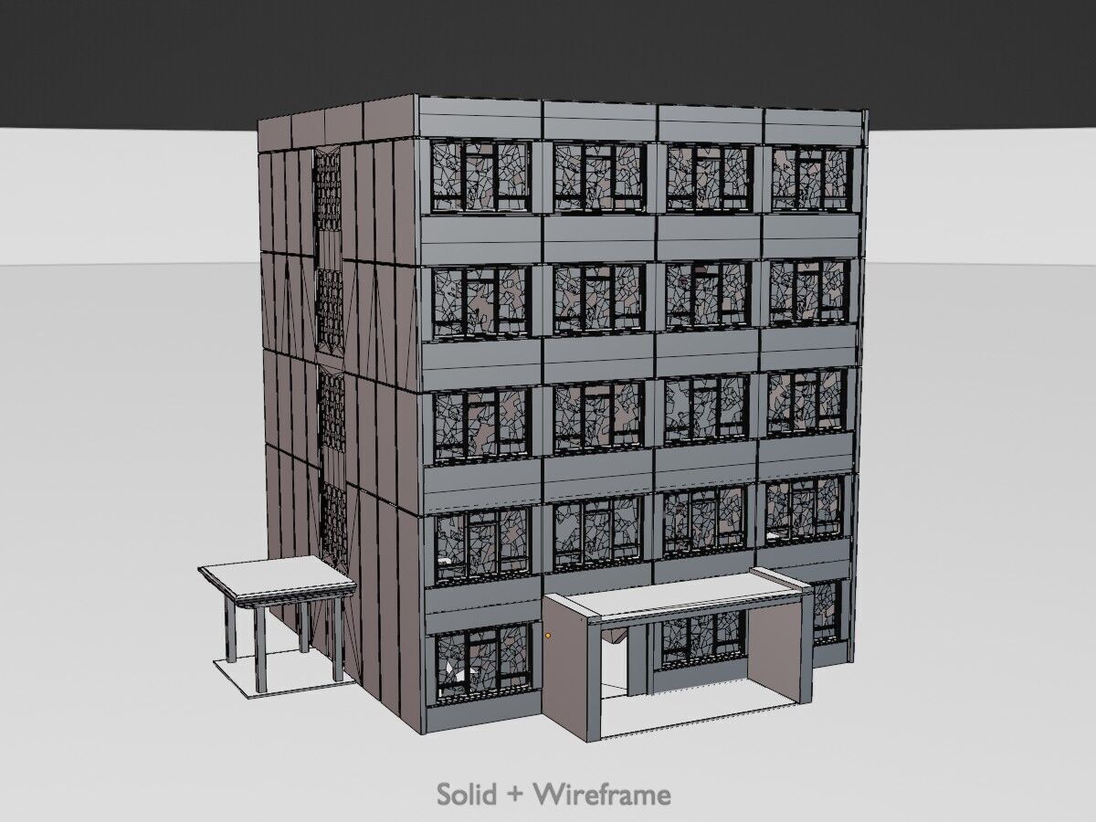 Old military barrack version 1 ruin 9 Low-poly 3D model_12